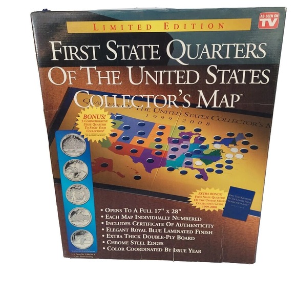 State Quarters Collectors Map Large First State Quarters United States 1999-2008 - Picture 2 of 10